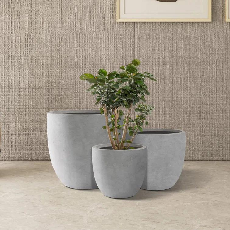 Kante Kante 3 Piece 18", 14", and 10"W Round Planters, Outdoor Indoor Modern Planter Pots, Lightweight, Weather Resistant, Seamless with Drainage Hole Set