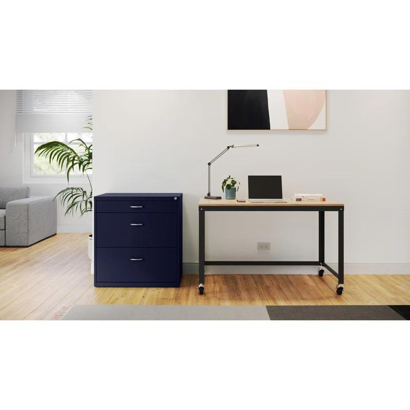 Navy 3-Drawer Lockable Steel Lateral Filing Cabinet