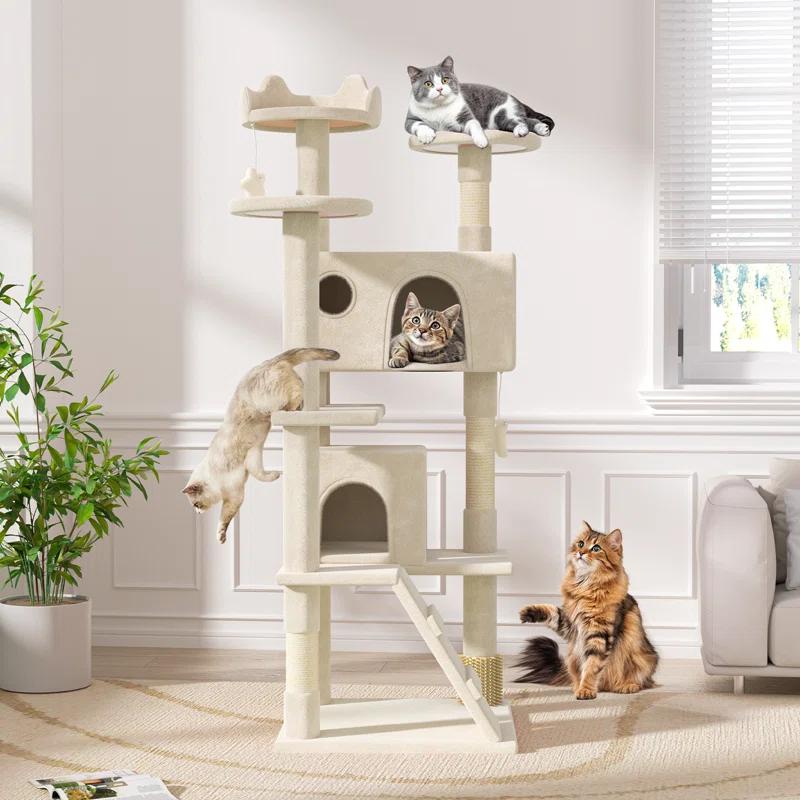 Tucker Murphy Pet™ 70" Cat Tree Tower With Scratching Posts, Multiple Cat Caves, Top Perch, And Play Features For Indoor Cats