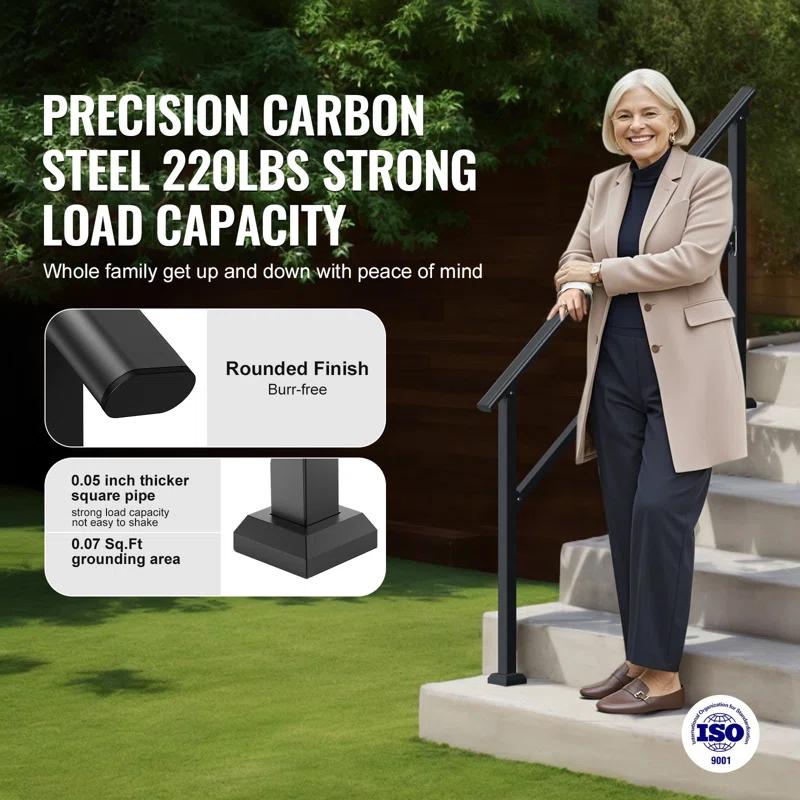 VEVOR 4-5 Handrails for Outdoor for Seniors Porch Deck Black Square Tube Steel