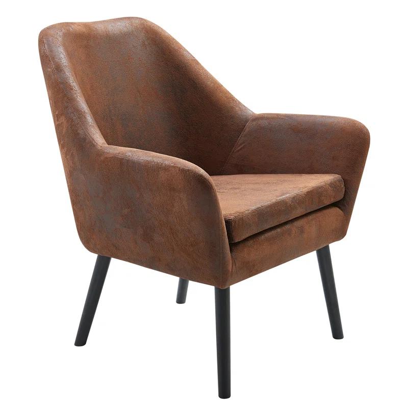 Ebern Designs Ringwold Armchair with Aged Fabric and Solid Wood Legs