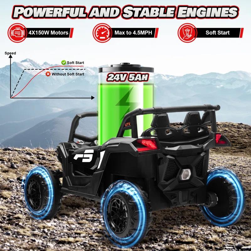 Anrli 24V 4WD Kids Electric UTV w/ Remote Control, Large Seat & 3 Speeds (Ages 3-8)
