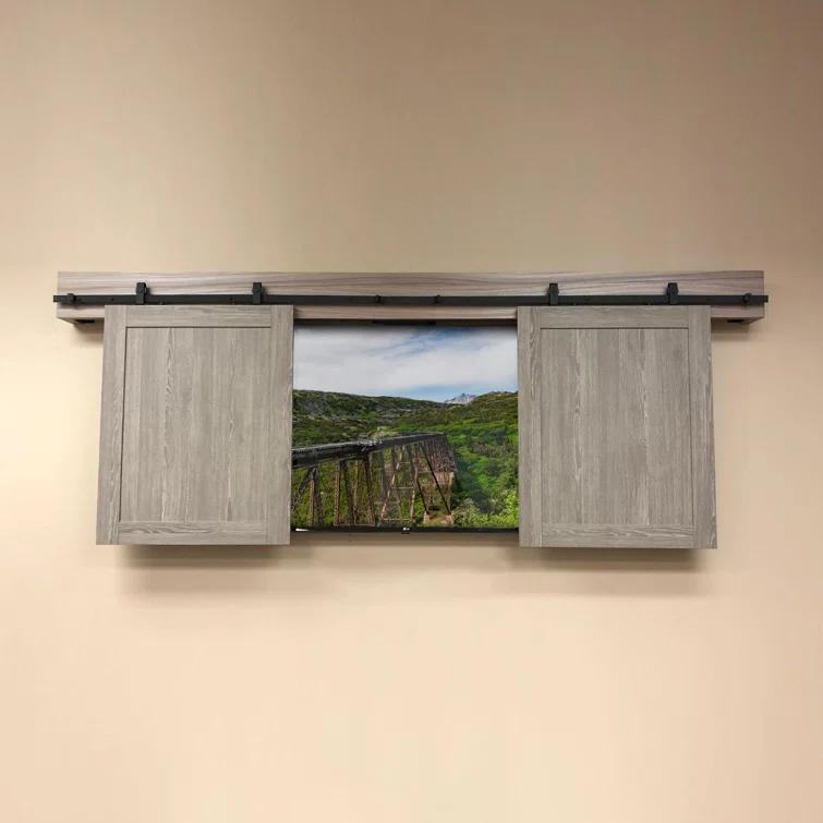 American Pro Decor 8 ft Solid Steel Mini Sliding Rolling Barn Door Hardware Kit for Double Wood Doors (2-Piece)