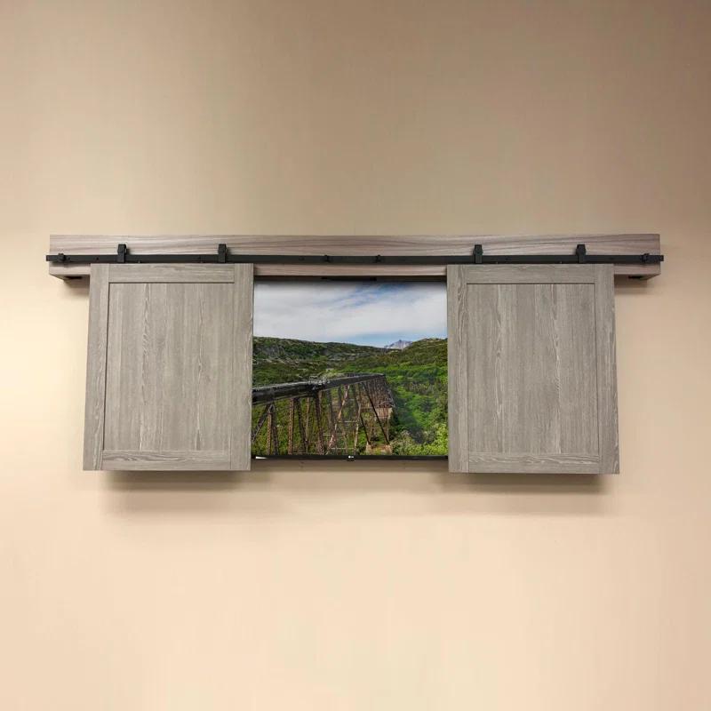 American Pro Decor 8 ft Solid Steel Mini Sliding Rolling Barn Door Hardware Kit for Double Wood Doors (2-Piece)