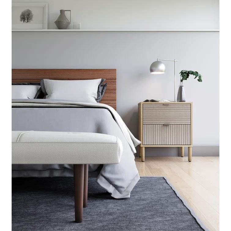 Sango Sango Merk 2-Drawer Solid Wood Nightstand, Drawers With Horizontal & Vertical Grooves