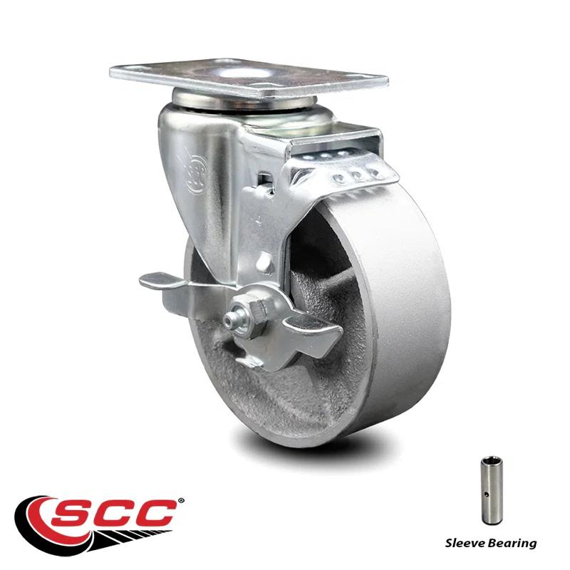 Service Caster Semi Steel Cast Iron Wheel Swivel Top Plate Caster with Brake