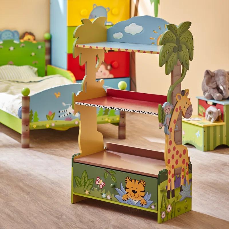 Fantasy Fields by Teamson Kids Sunny Safari  3-Tier Toy Storage Bookshelf & Drawer