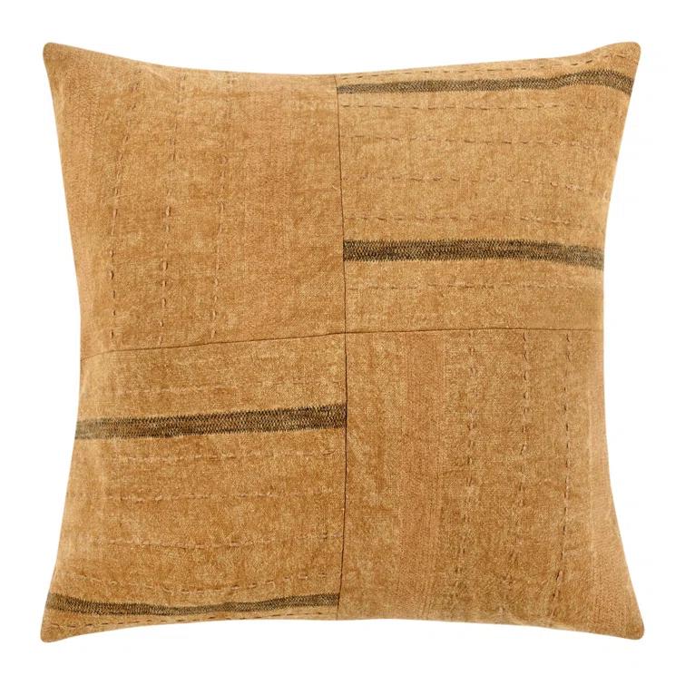 Chestnut Brown 22" Embroidered Linen Pillow Cover