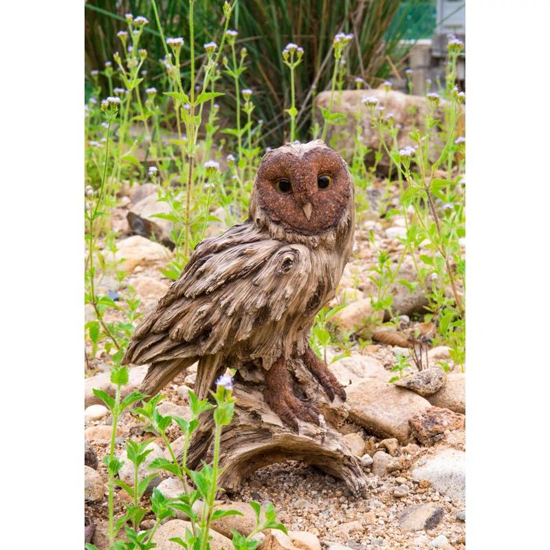 Rustic Driftwood Barn Owl Garden Statue