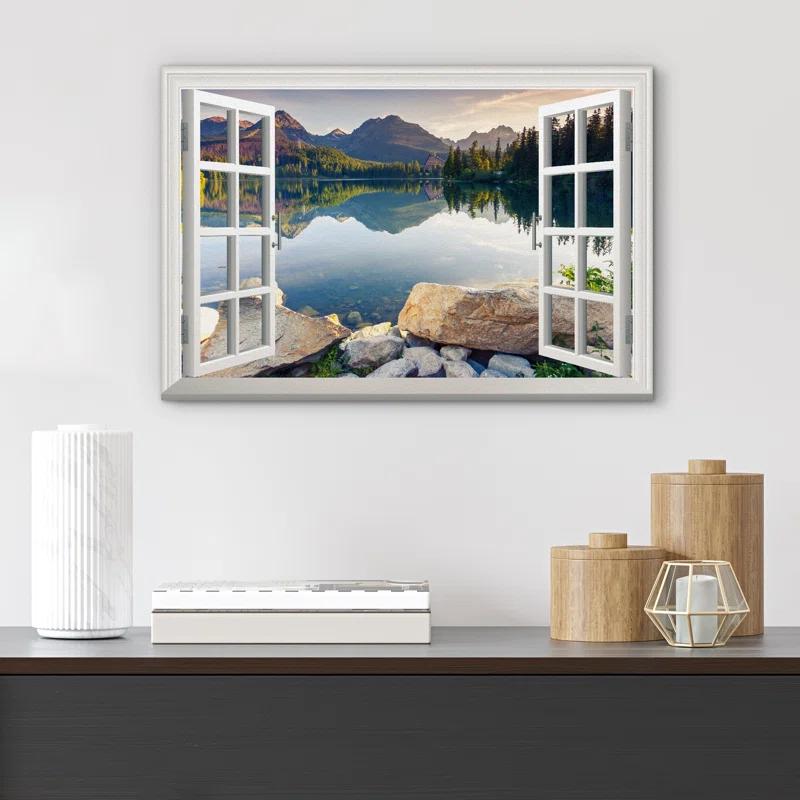 IDEA4WALL Window Scenery Green Peaceful Lake Natural Landscape Photography Pictures Canvas Print Wall Art