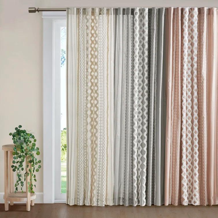 INK+IVY Imani Cotton Printed Boho Single Curtain Panel with Chenille Stripe and Lining