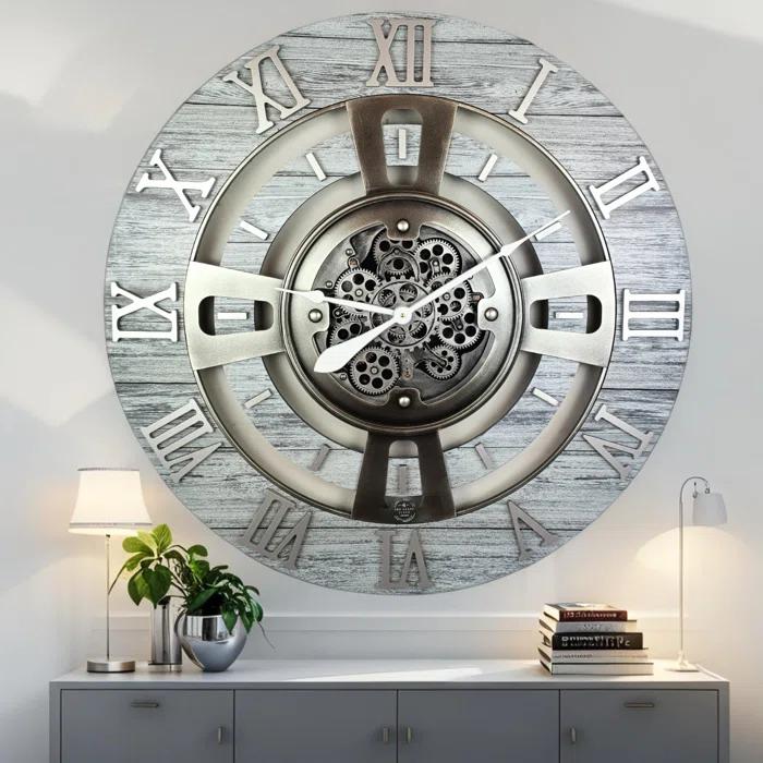 The Gears Clock Wall Clock 36" Oversized for Living Room decor with Real Moving Gears England Collection & Reviews | Wayfair