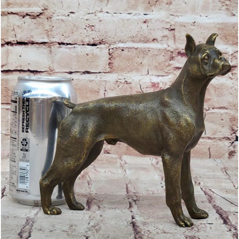 Williston Forge Boxer Dog Bronze Metal Statue Sculpture Collectible Decor Signed Art 8 Inches X 9 Inches