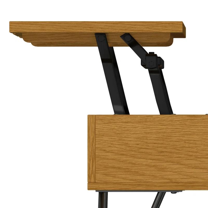 Simpli Home Hunter 36"W Solid Wood Industrial Small Lift Top Coffee Table with Hidden Storage and Metal Hairpin Legs