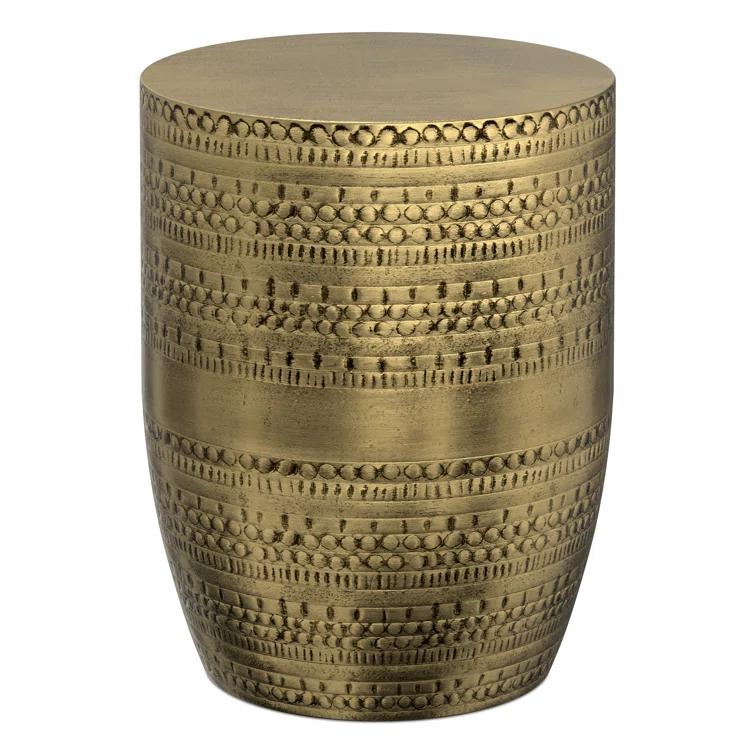 Bungalow Rose Johnsen 15"W Metal Industrial Boho Tribal Pattern Drum End Table with Textured Finish, Assembled