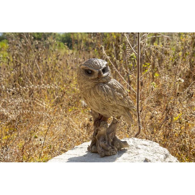 Driftwood Look Trumpet Owl Resin Garden Statue