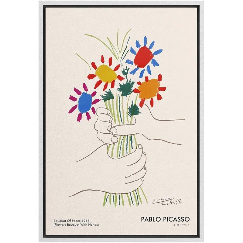 SIGNLEADER Bouquet of Peace (Flower Bouquet With Hands) Pablo Picasso Floral- Framed Canvas Print Wall Art Work