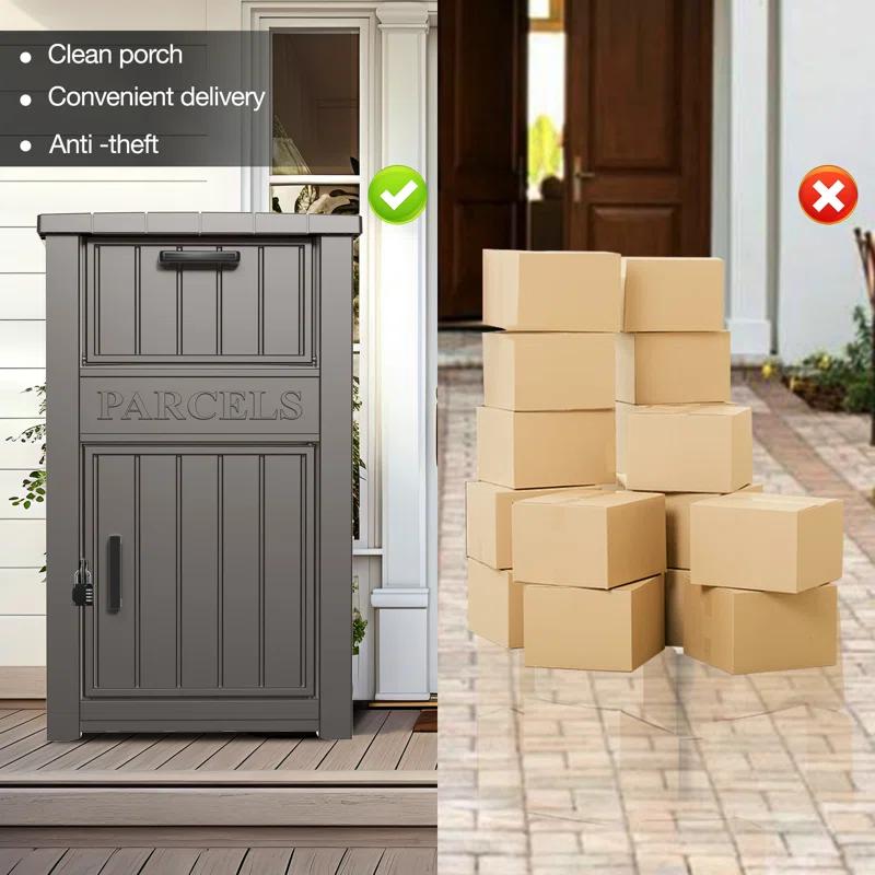 LHBcraft Resin Package Drop Box, Lockable Package Delivery and Outdoor Storage Box