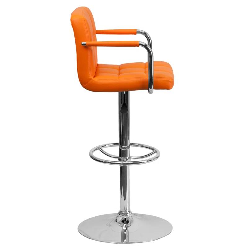 Flash Furniture Contemporary Quilted Vinyl Adjustable Height Barstool with Arms and Chrome Base