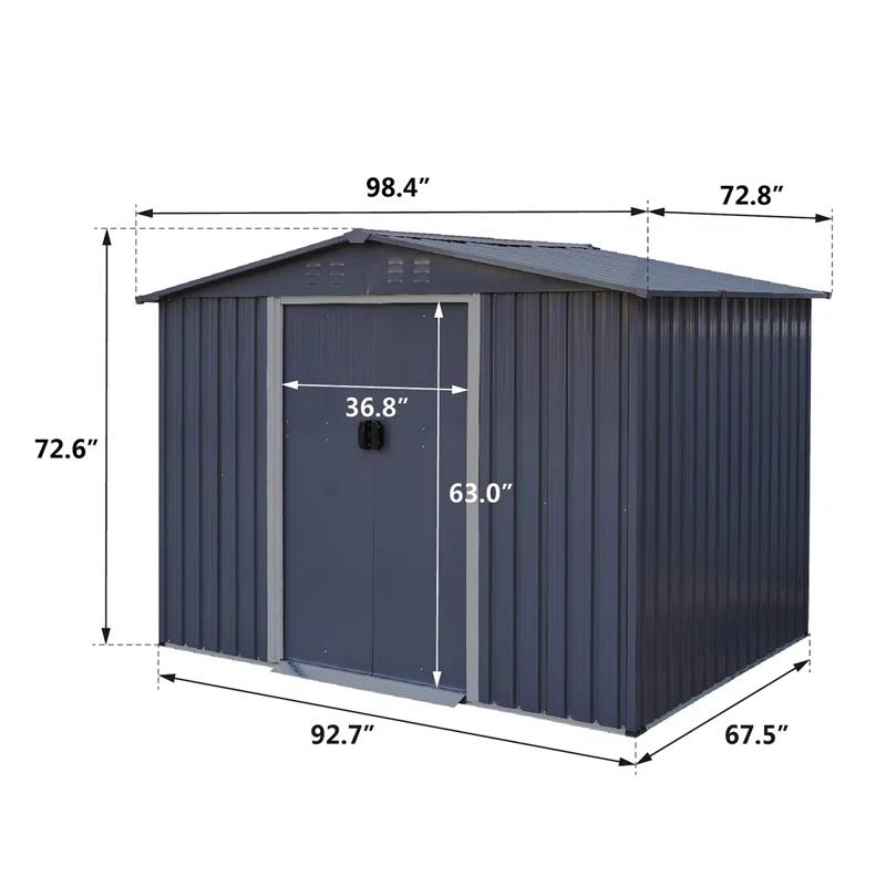 Outdoor Storage Shed 6 FT Large Metal Tool Sheds, Heavy Duty Storage House With Sliding Doors With Air Vent For Backyard Patio Lawn To Store Bikes, Tools, Lawnmowers Dark Grey