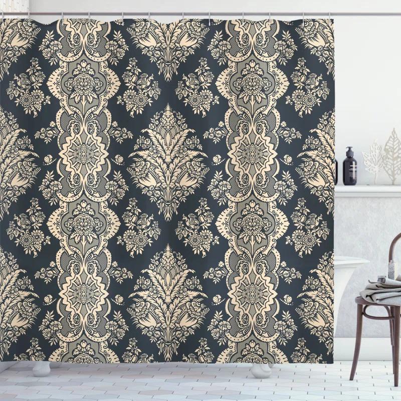 Damask Shower Curtain with Hooks Included