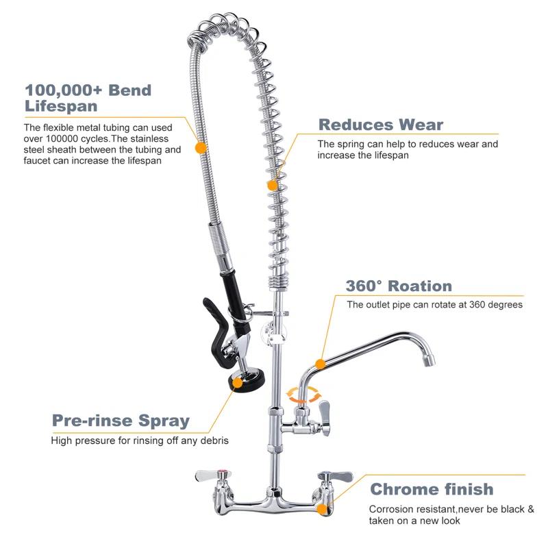iVIGA Commercial Kitchen Faucet with Pre-Rinse Sprayer 36 Inch 2314300C-36-WF
