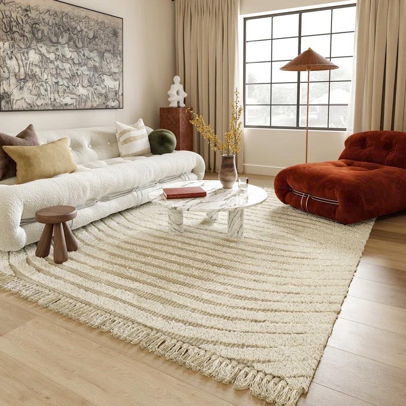 Arvin Olano x Rugs USA Riley Textured Shag Ivory Area Rug