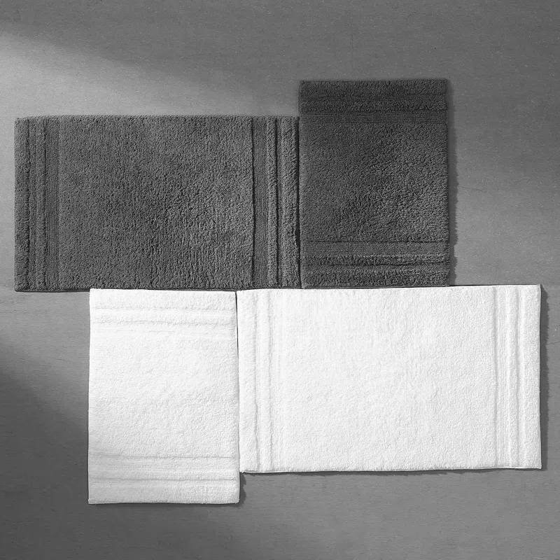 Vera Wang Eden Plush Pile Solid Reversible Cotton White 2 Piece Bath Rug Set