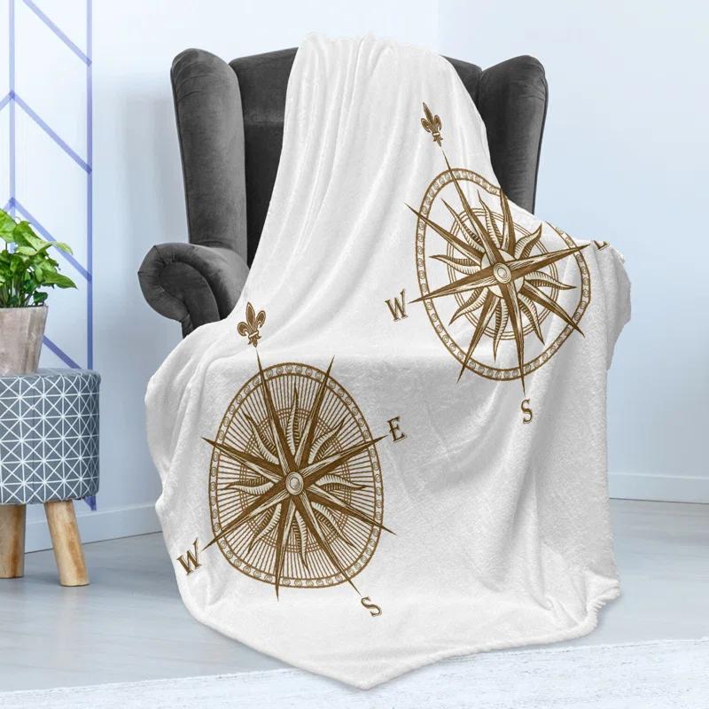 Ambesonne Ambesonne Compass Fleece Throw Blanket Sailing Marine Pale Brown