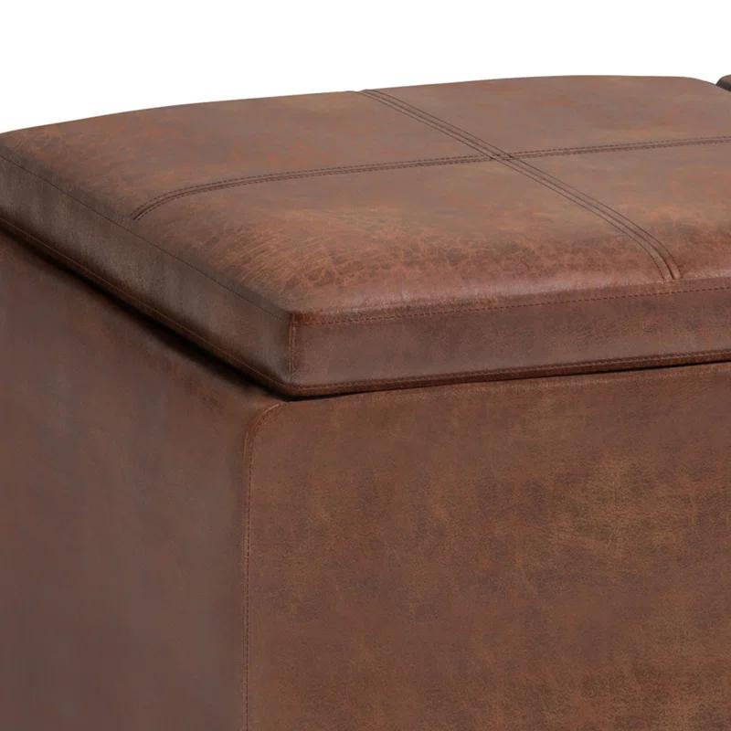 Simpli Home Avalon 42"W Upholstered Storage Ottoman with 3 Flip-Over Serving Trays