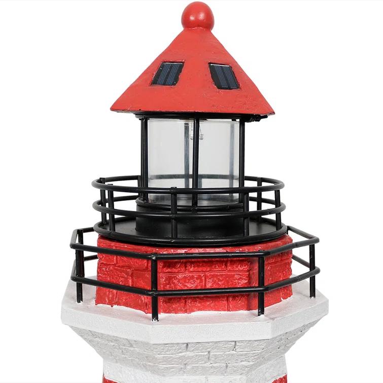 Longshore Tides Caudillo Striped Resin Solar Resin Outdoor LED Lighthouse Statue