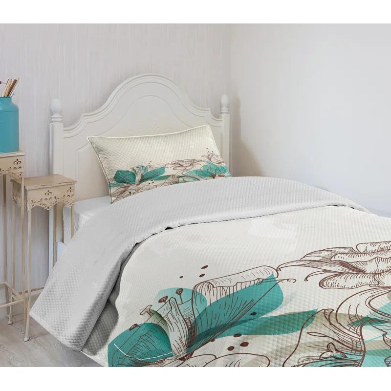 Ambesonne Ambesonne Turquoise Bedspread Retro Hibiscus