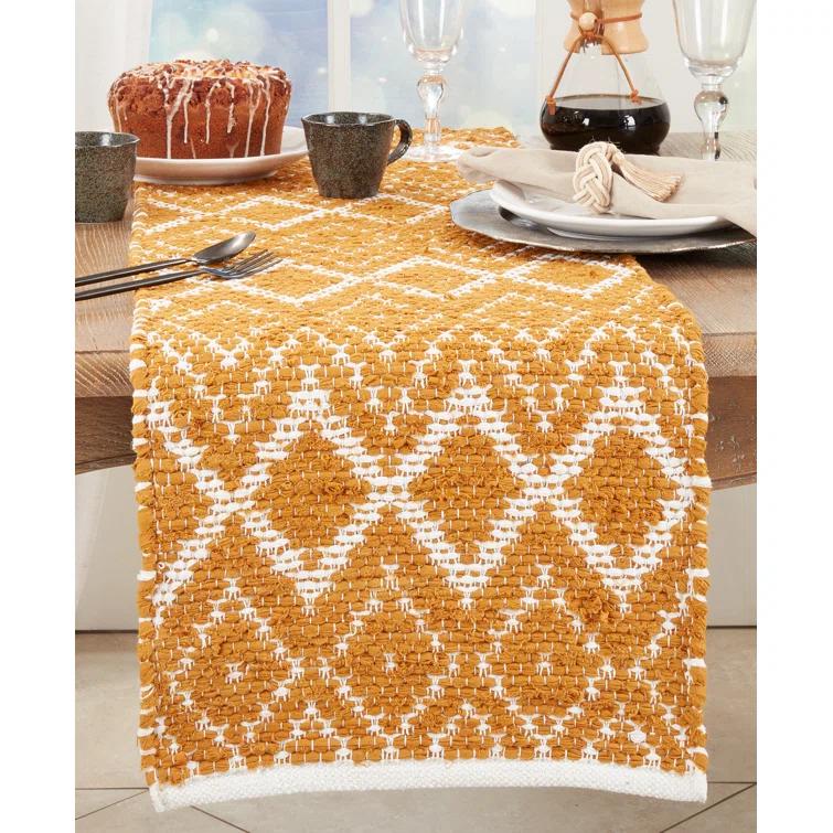 Saro Diamond Weave Chindi Table Runner