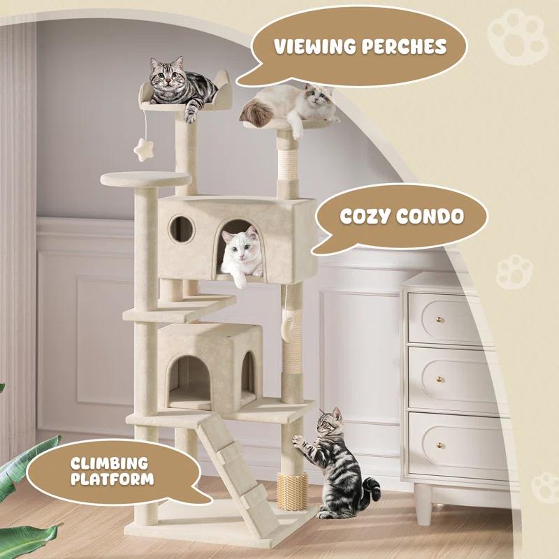 Tucker Murphy Pet™ 70" Cat Tree Tower With Scratching Posts, Multiple Cat Caves, Top Perch, And Play Features For Indoor Cats