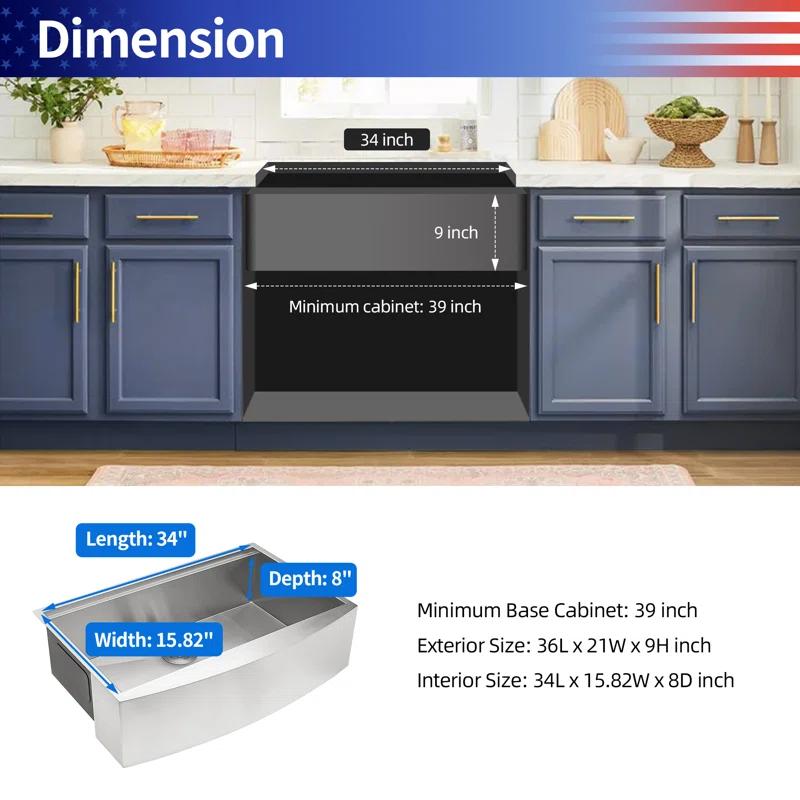 36'' L Farmhouse / Apron Single Bowl Stainless Steel Kitchen Sink