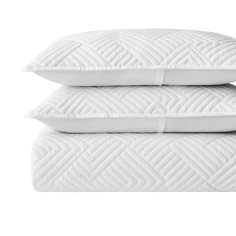 DESIGN STUDIO Garment Wash Grid All-Season Reversible Soft Microfiber Quilt Set