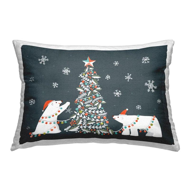 Stupell Industries Polar Bears with Christmas Tree Outdoor Printed Pillow by Irene Chan