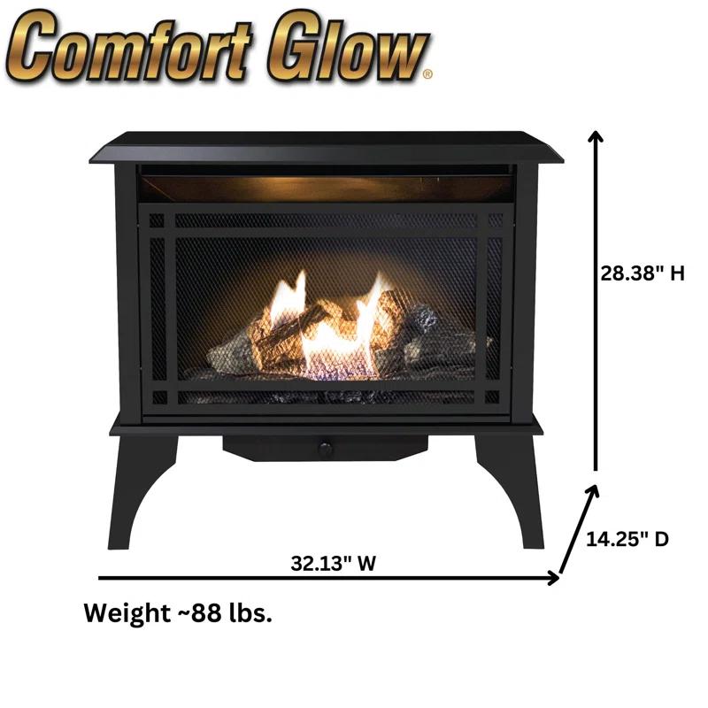 Comfort Glow Comfort Glow 30,000 BTU Ventless Gas Stove The Monterey, Dual Fuel (LP/NG), Concealed Controls, Adjustable Thermostat, Realistic Oak Log Set, Heats 1,250 Sq Ft- Gas Stove for Indoor Use