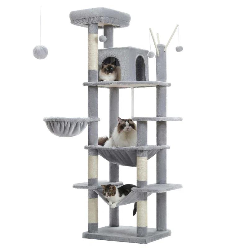69" Tall Cat Tree Large Cat Tower With Super Big Hammock, Scratching Posts, Condo House And Large Top Perch
