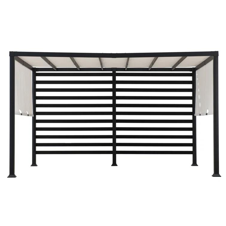 Sunjoy Sunjoy Outdoor Pergola 10 x 12 ft. Steel Pergolas with White Adjustable Shade and Privacy Screen for Backyard