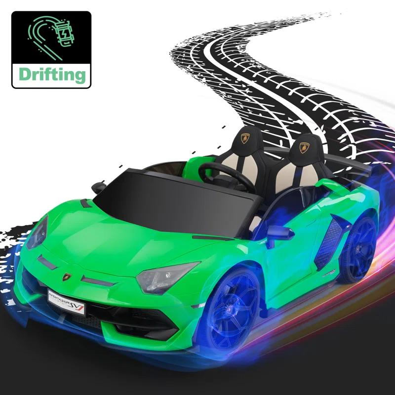 Tobbi 24V Lamborghini 2-seater Battery Powered Ride on with High/Low speed switch, Slow start function, Battery level display, MP3, USB, Light Drift Car for Kids 3-8