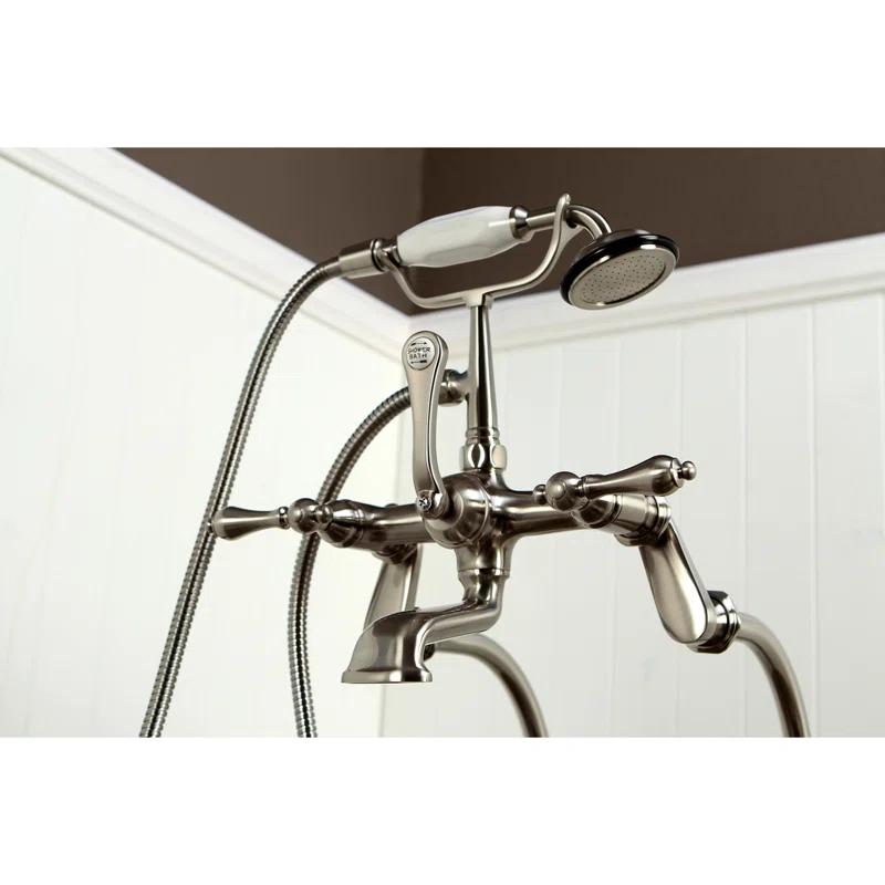 Kingston Brass Vintage Three-Handle 2-Hole Freestanding Clawfoot Tub Faucet Package with Supply Line and Hand Shower