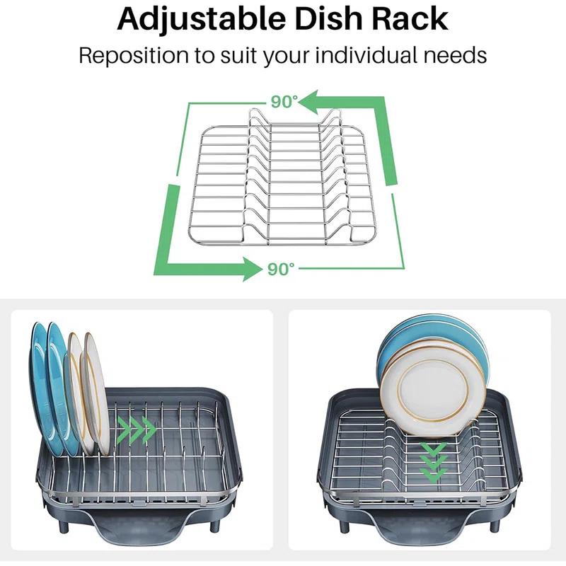 Anadea Dish Drying Rack, Expandable Dish Rack For Kitchen Counter, Stainless Steel Dish Drainer With Drainboard Set And Utensil Holder