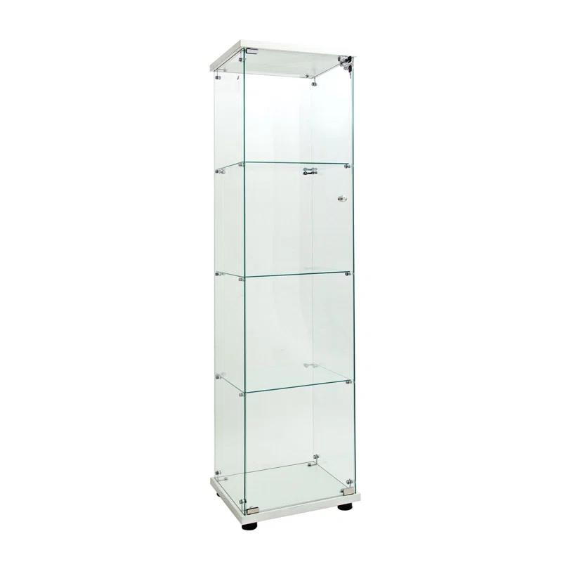 Lighted 4 Shelves Glass Display Cabinet with One Door