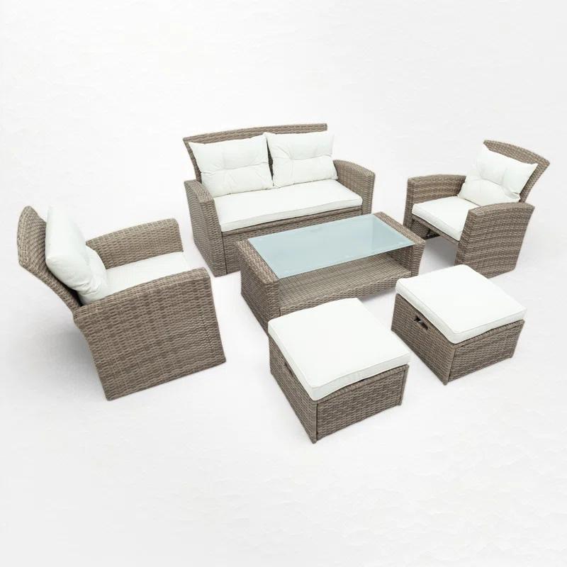 6 Piece Rattan Sofa Seating Group with Cushions