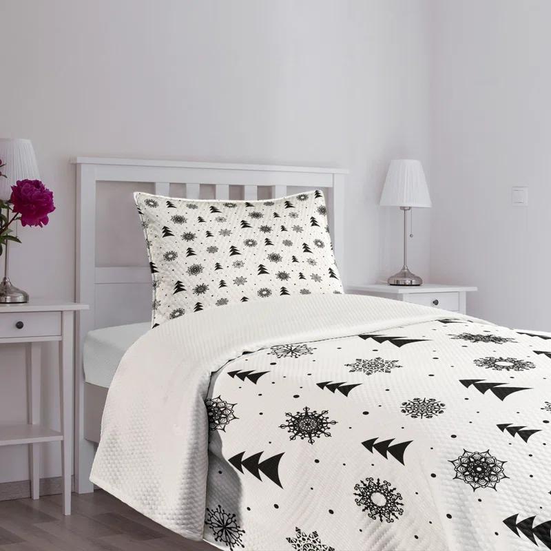 Ambesonne Ambensonne Nordic Bedspread Xmas Pine Trees Black White