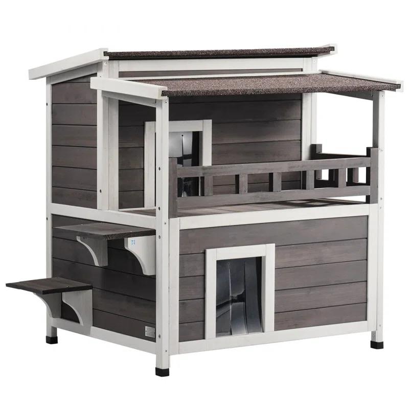 Archie & Oscar™ Outdoor Cat House 2-story Wooden Feral Cat Shelter with Balcony & Roof