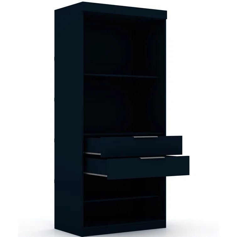 Manhattan Comfort Mulberry Open Wardrobe Closet with Drawers and Adjustable Shelves in Midnight Blue