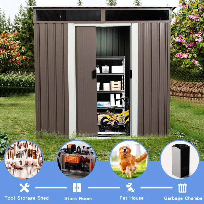 HomeViewto 6Ft X 5Ft Outdoor Metal Storage Shed With Window Transparent Plate