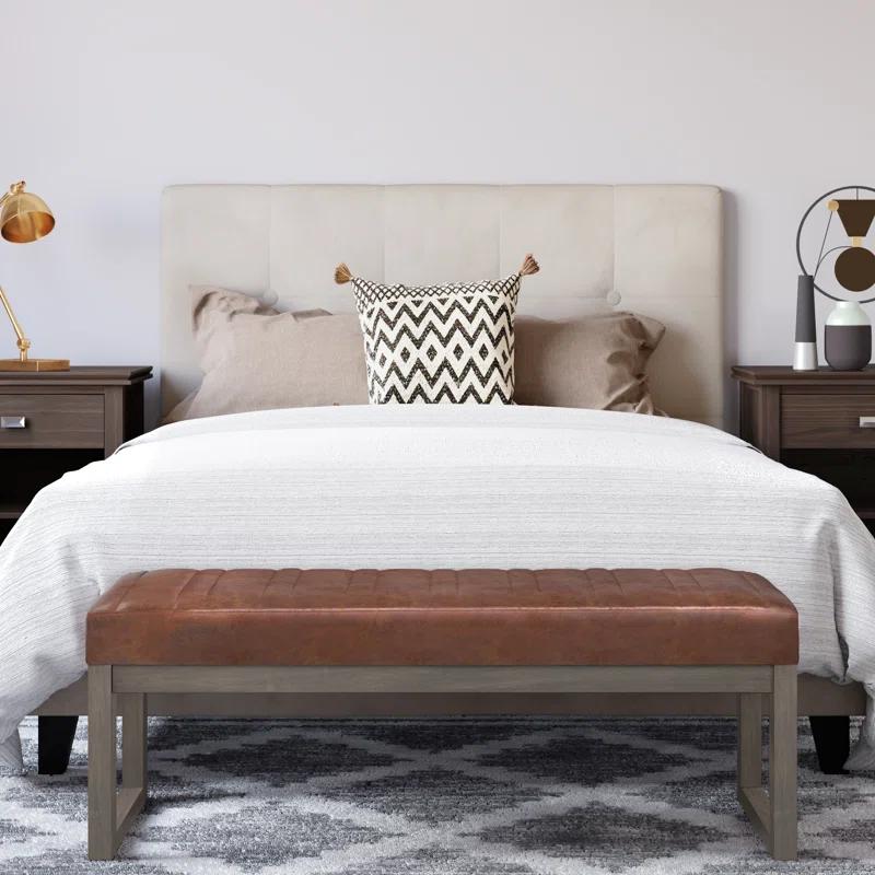 Simpli Home Casey 48"W Distressed Vegan Leather Ottoman Bench with Quilted Vertical Stitching